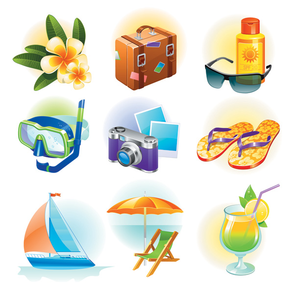 beach vacation design elements colored 3d symbols