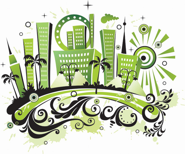 city background curves ornament green black design