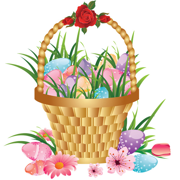 easter background flowers basket eggs icons decor