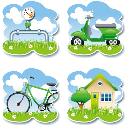 sticker templates gauge bicycle scooter house icons