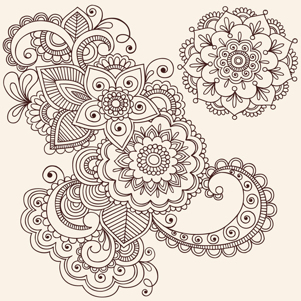 decorative patter classical oriental decor flowers sketch