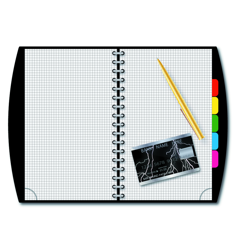 office background notebook pen card icons modern design