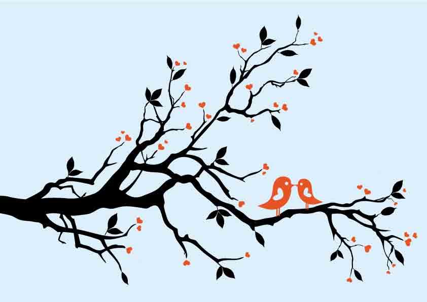 valentine background classical design branch birds icons