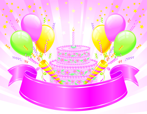 birthday background cake balloon ribbon icons dynamic design