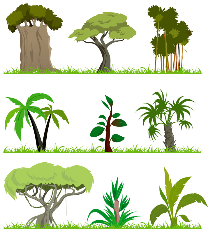 tree icons collection colored cartoon design