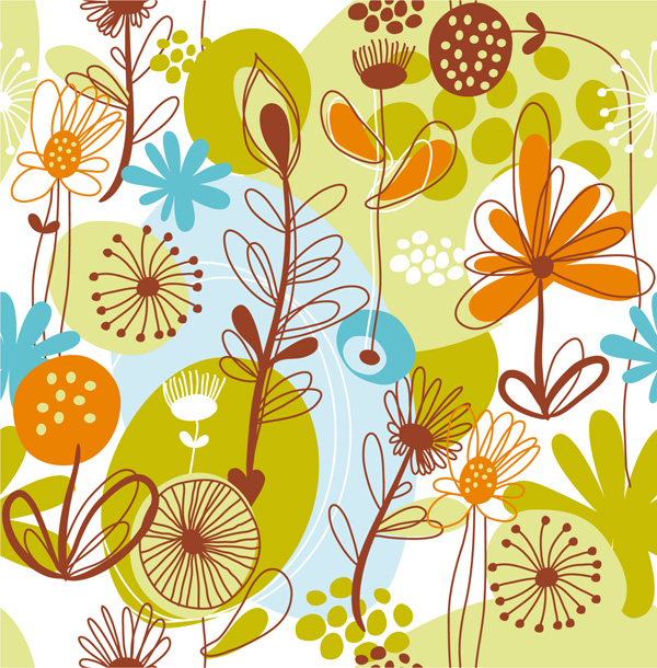 plants pattern colorful flat flowers trees icons isolation