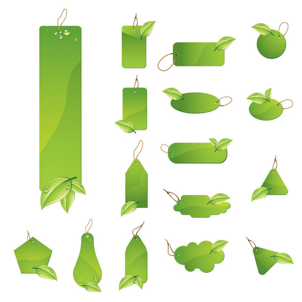 eco tags templates green multishapes design leaf ornament