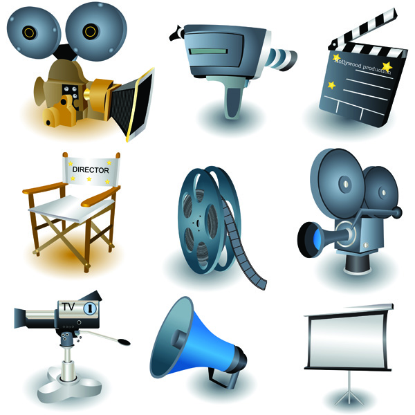 movie design elements colored 3d tools icons