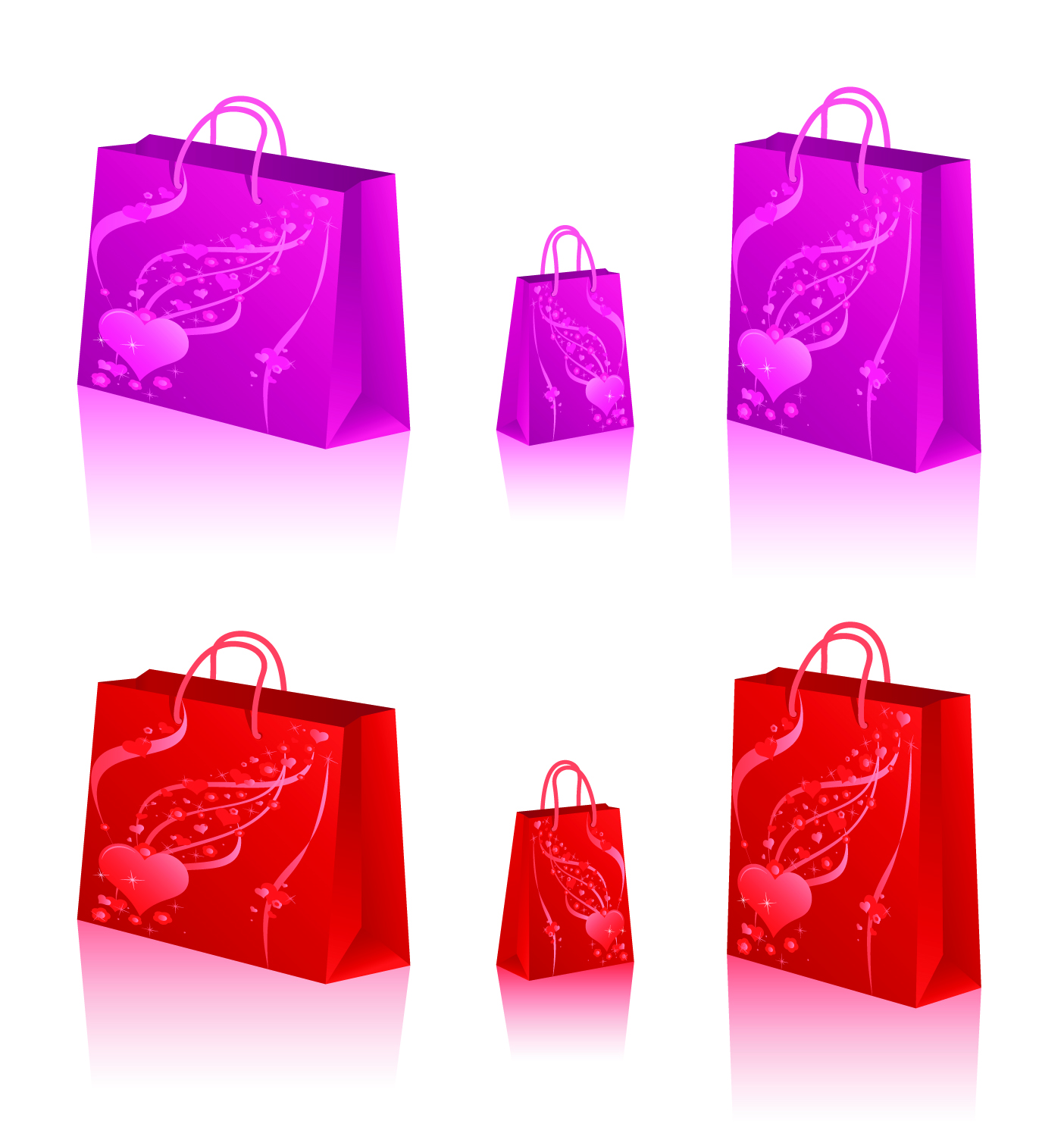 shopping bags icons 3d decor red pink design