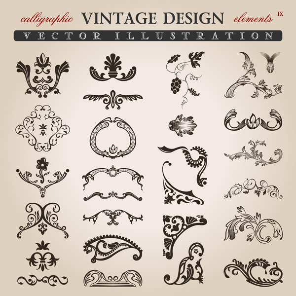 document design elements black white vintage shapes