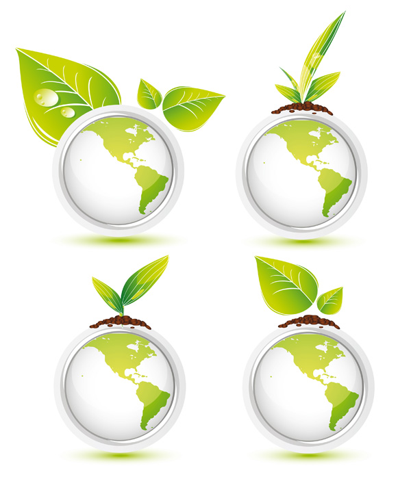 ecology icon sets green globe leaf seed decor