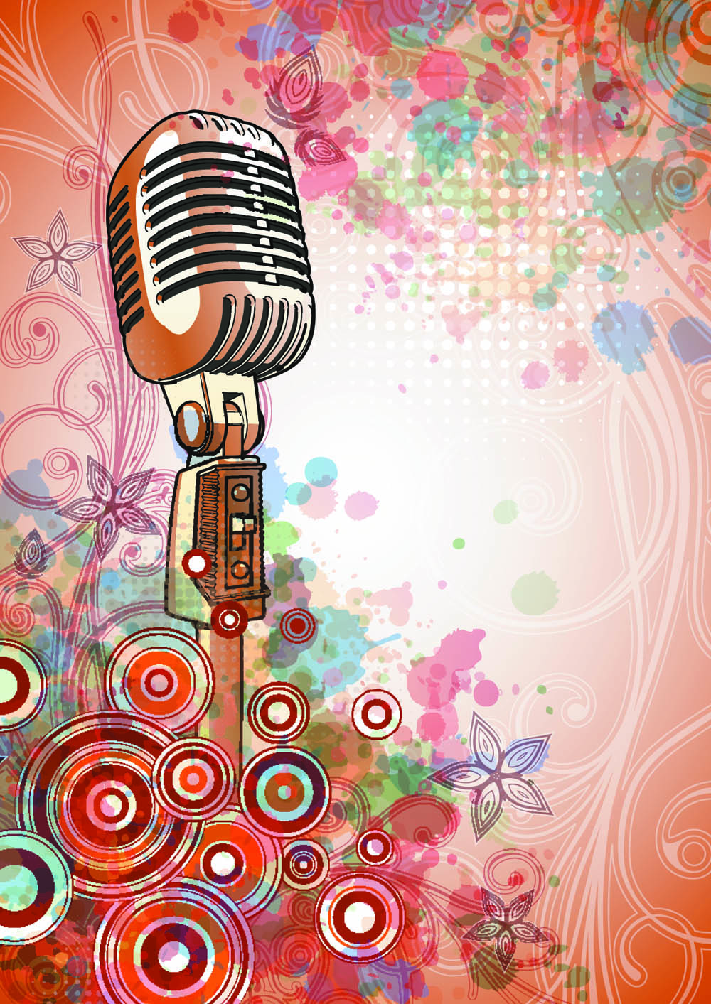 music background microphone flower circles decor classical sketch