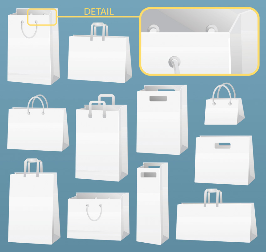 shopping bags icons 3d sketch closeup detailed design