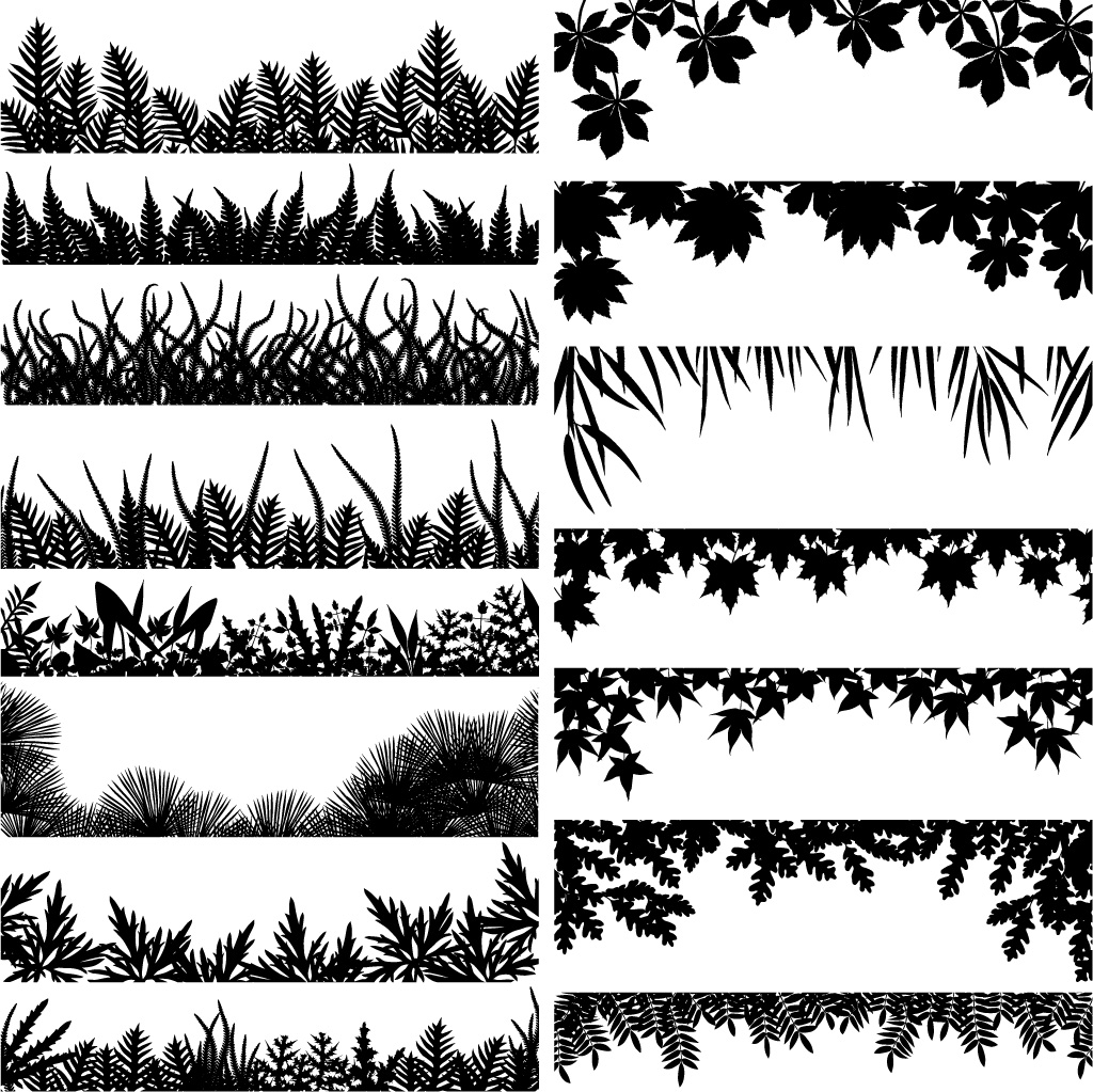 nature design elements black white leaf grass icons