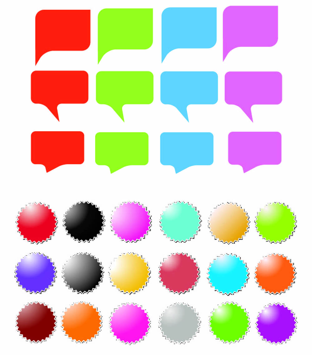 labels templates colorful speech bubbles serrated circle design