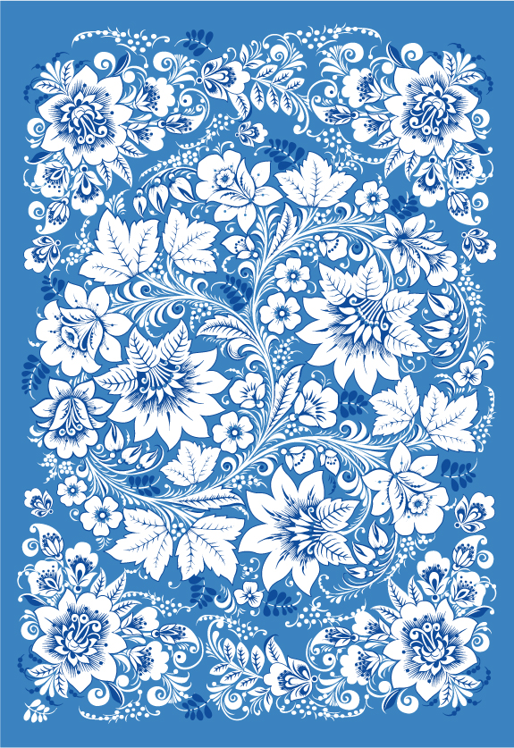 flowers pattern classical seamless ornament blue white design