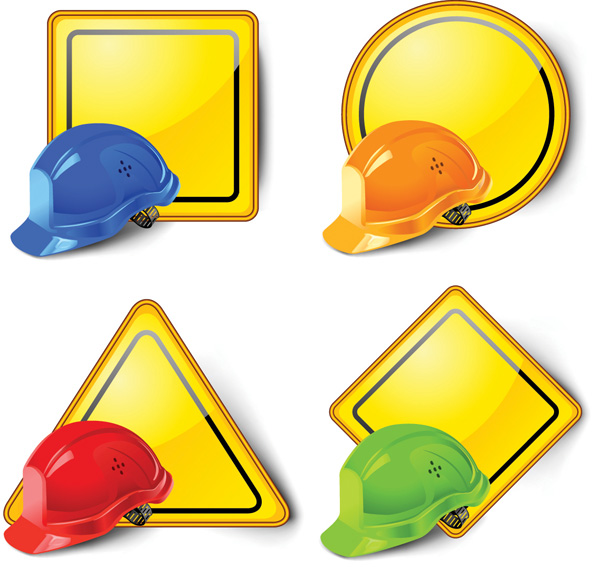 labor safety icons helmet signboard decor shiny colors