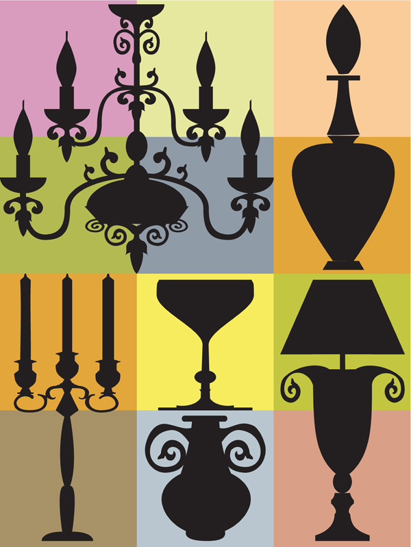 lamp icons classical design flat silhouettes ornament