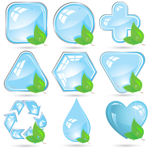 ecology signs collection shiny crystal leaf icons decor