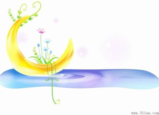 decorative background crescent icon flowers water decor