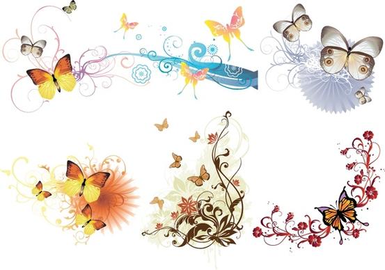 decorative design elements butterflies curves decor multicolored design