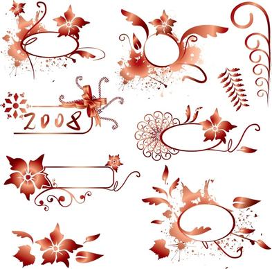 decorative design elements orange flower leaf curves shapes