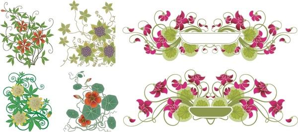 flowers decoration design elements colored classical symmetric ornament