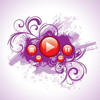 music background violet grunge shiny red button decor