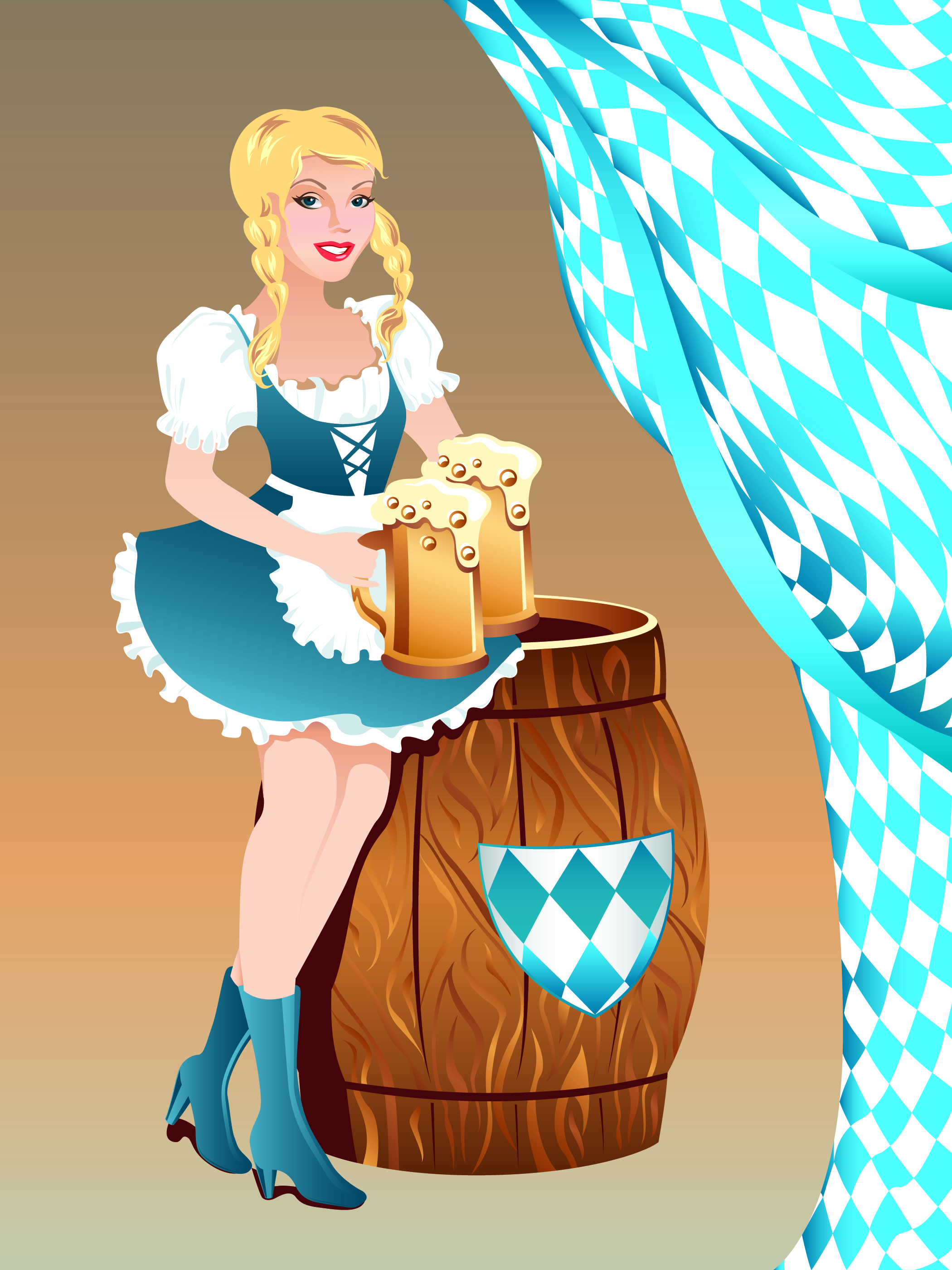 cartoon beer girl 03 vector