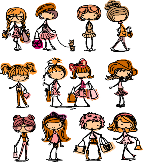 cartoon lines girl 02 vector