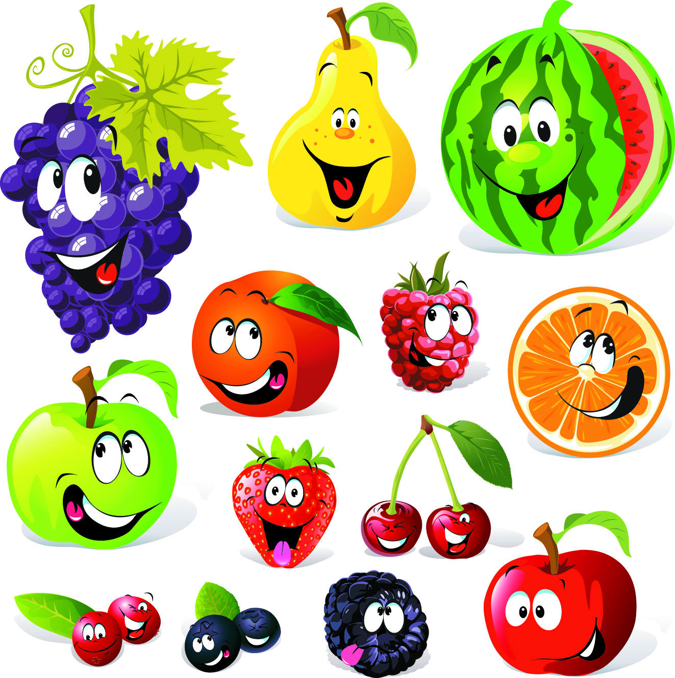 cartoon the fruit facial expressions vector