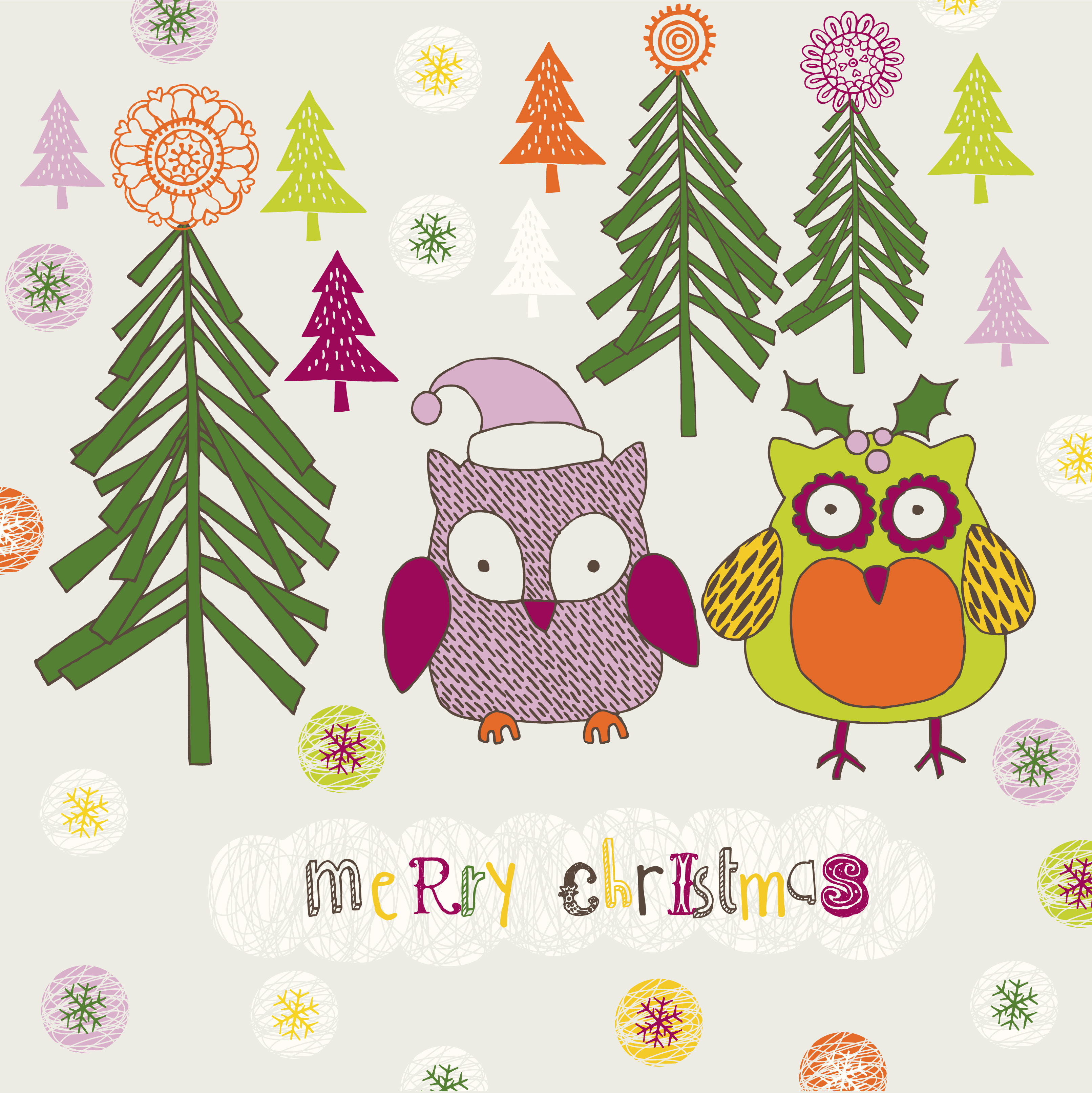 cartoon christmas owl pattern 02 vector