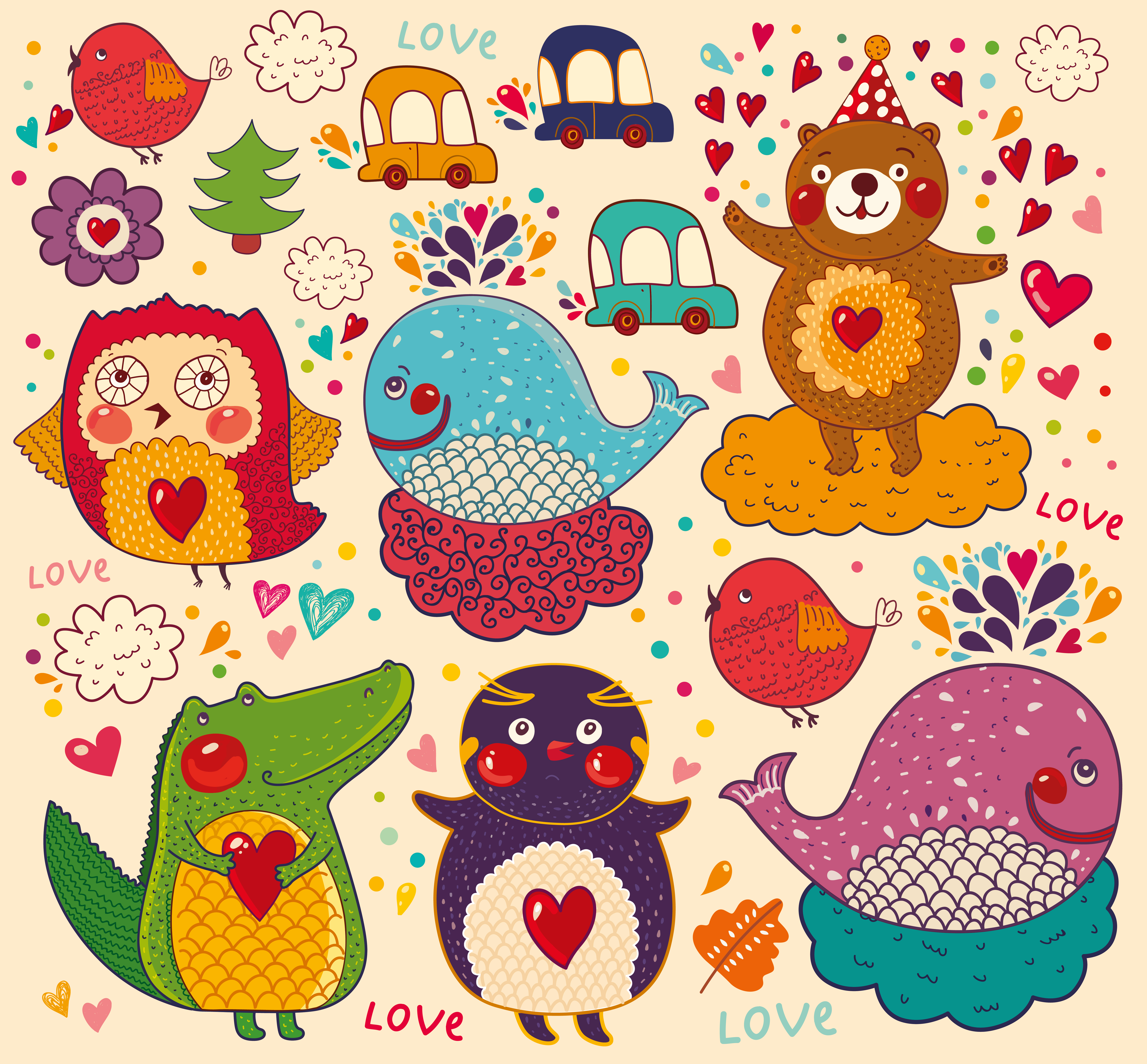 handpainted cartoon pattern 01 vector