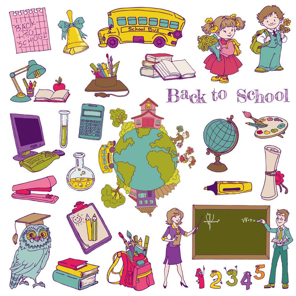 cartoon learning items 01 vector