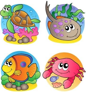 cartoon marine animals 02 vector