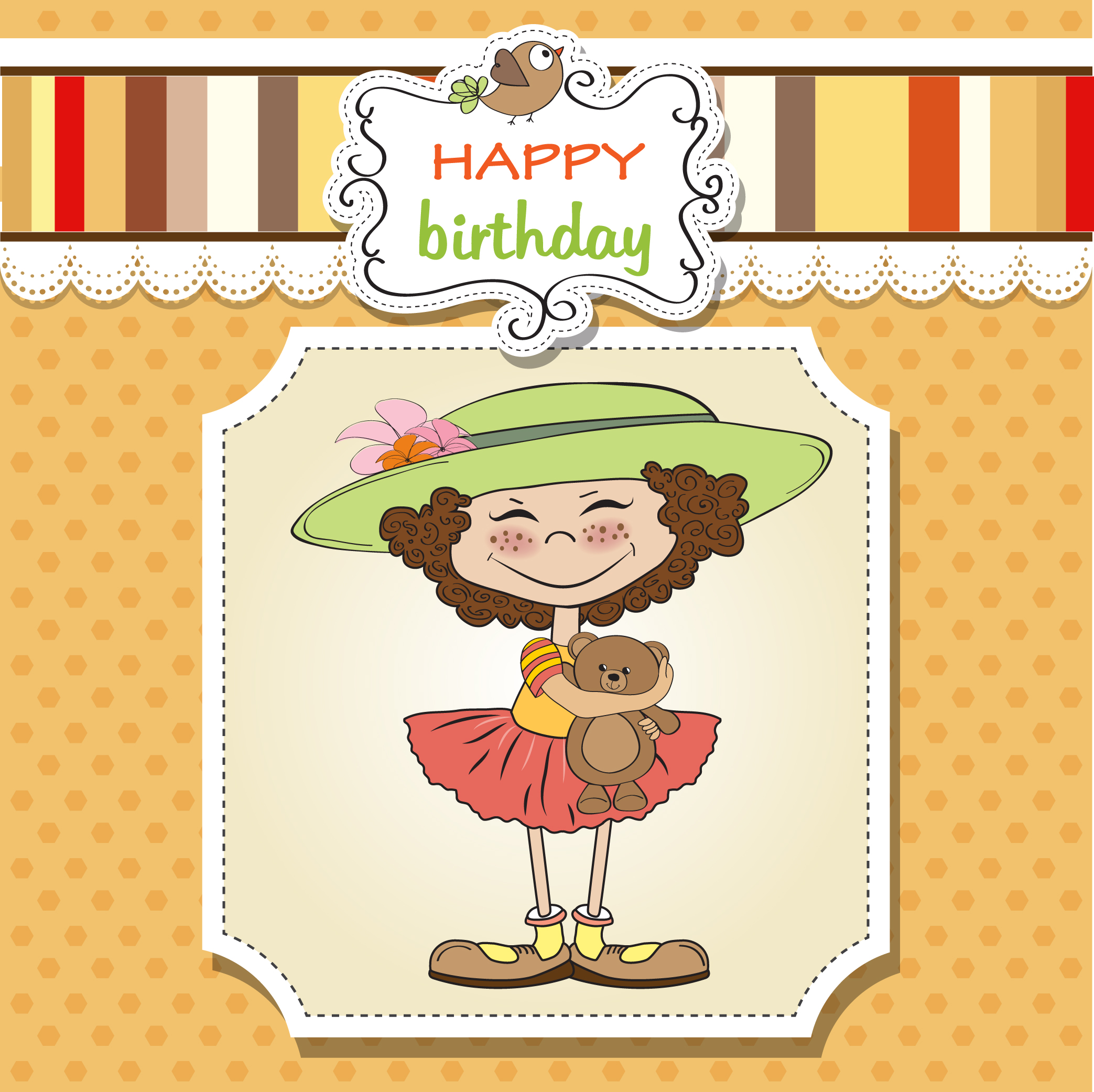 cartoon girl card 03 vector