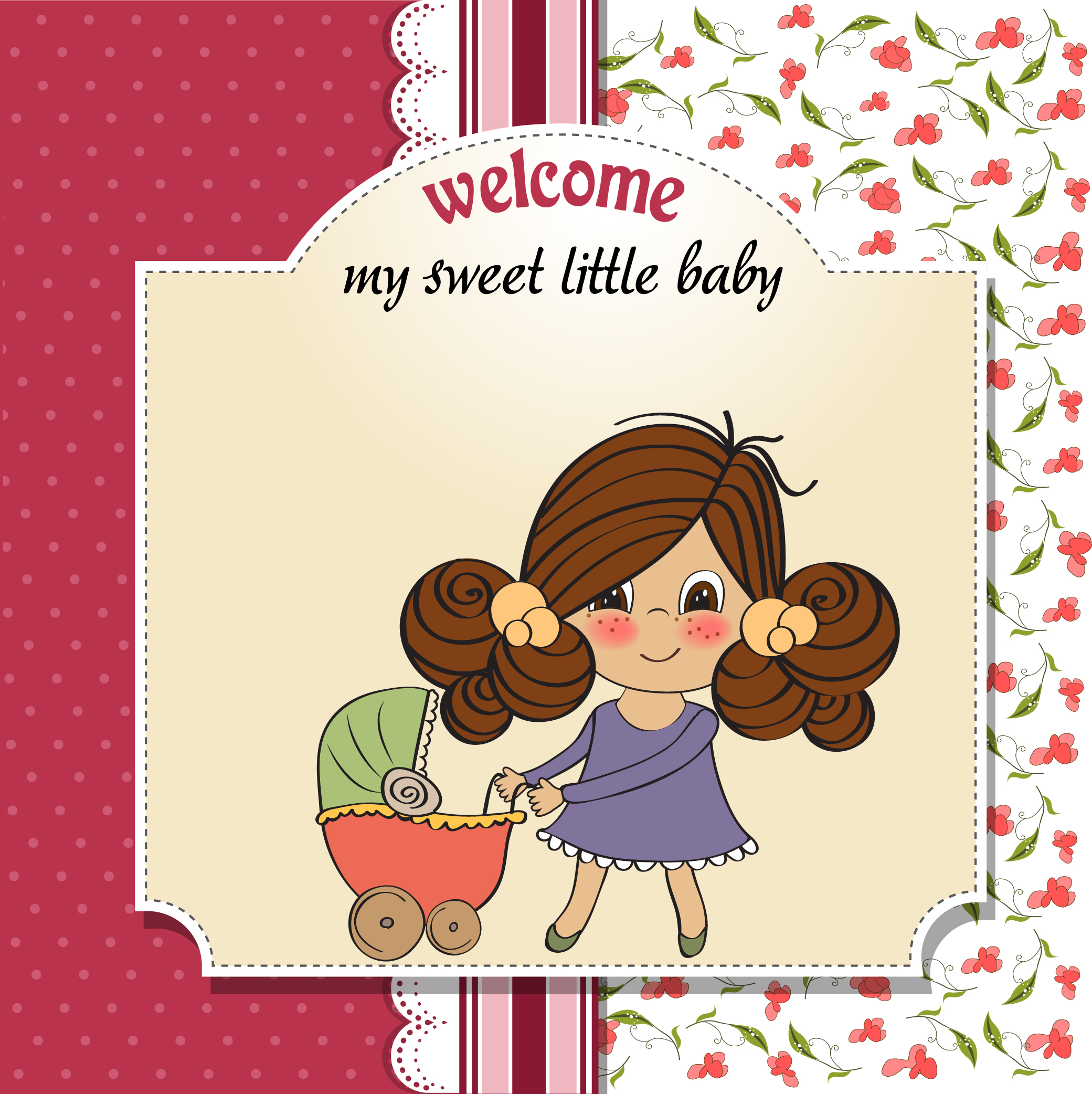 cute girl card 04 vector