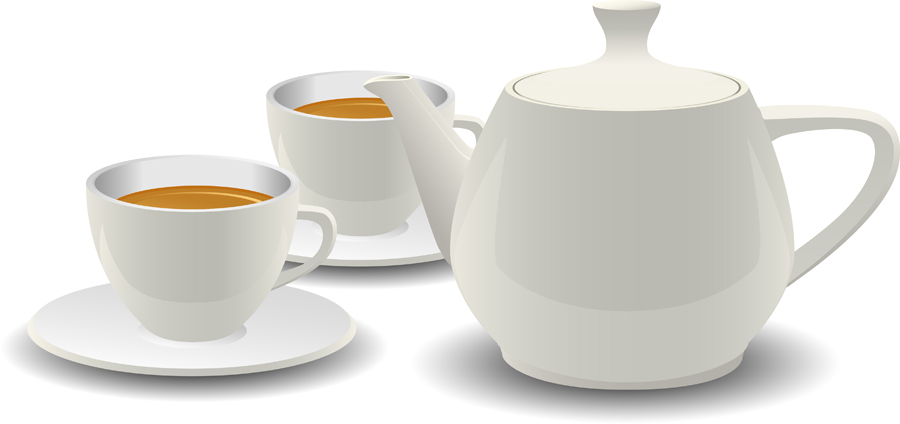 white porcelain tea set vector