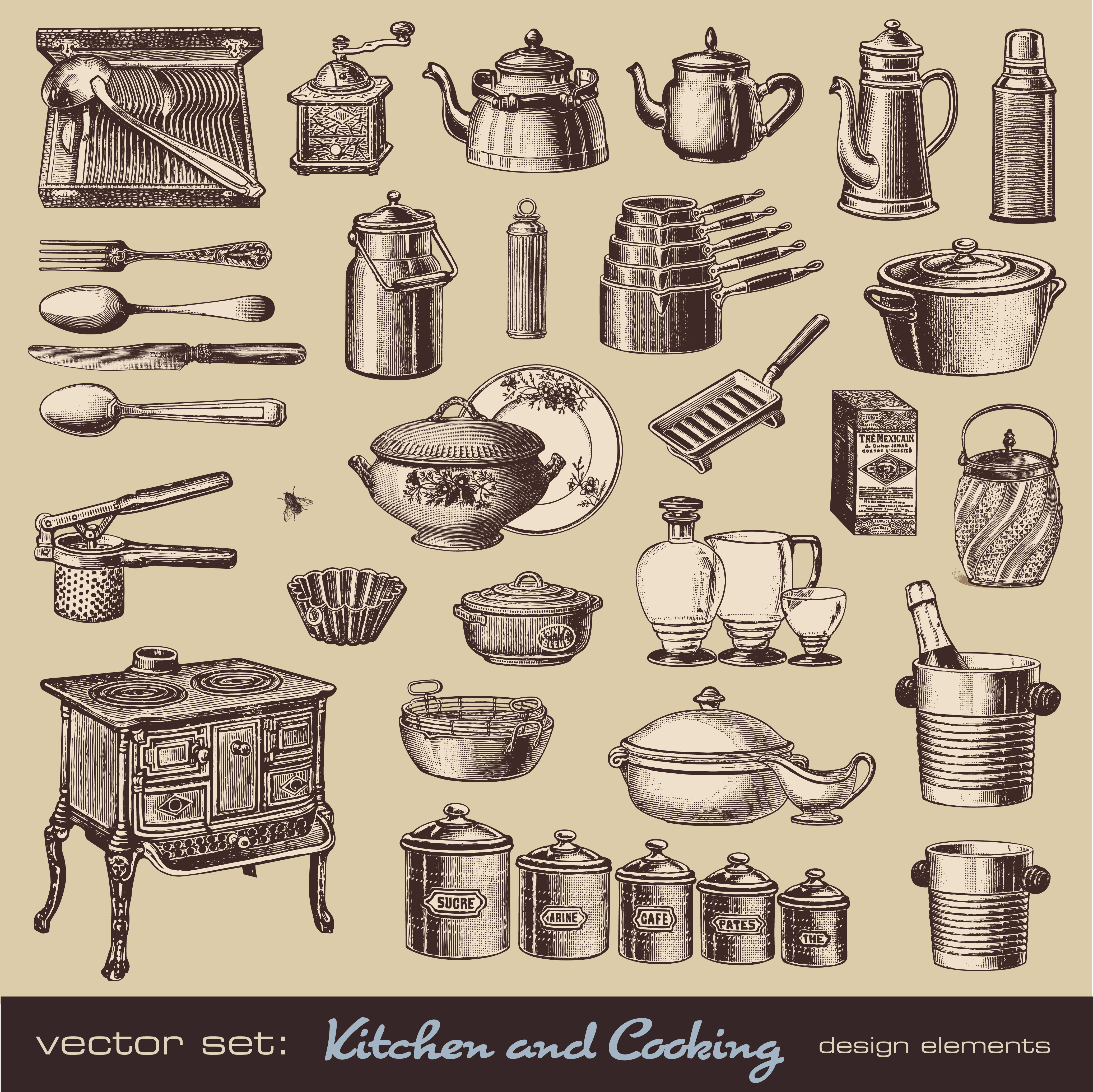 retro tableware 01 vector