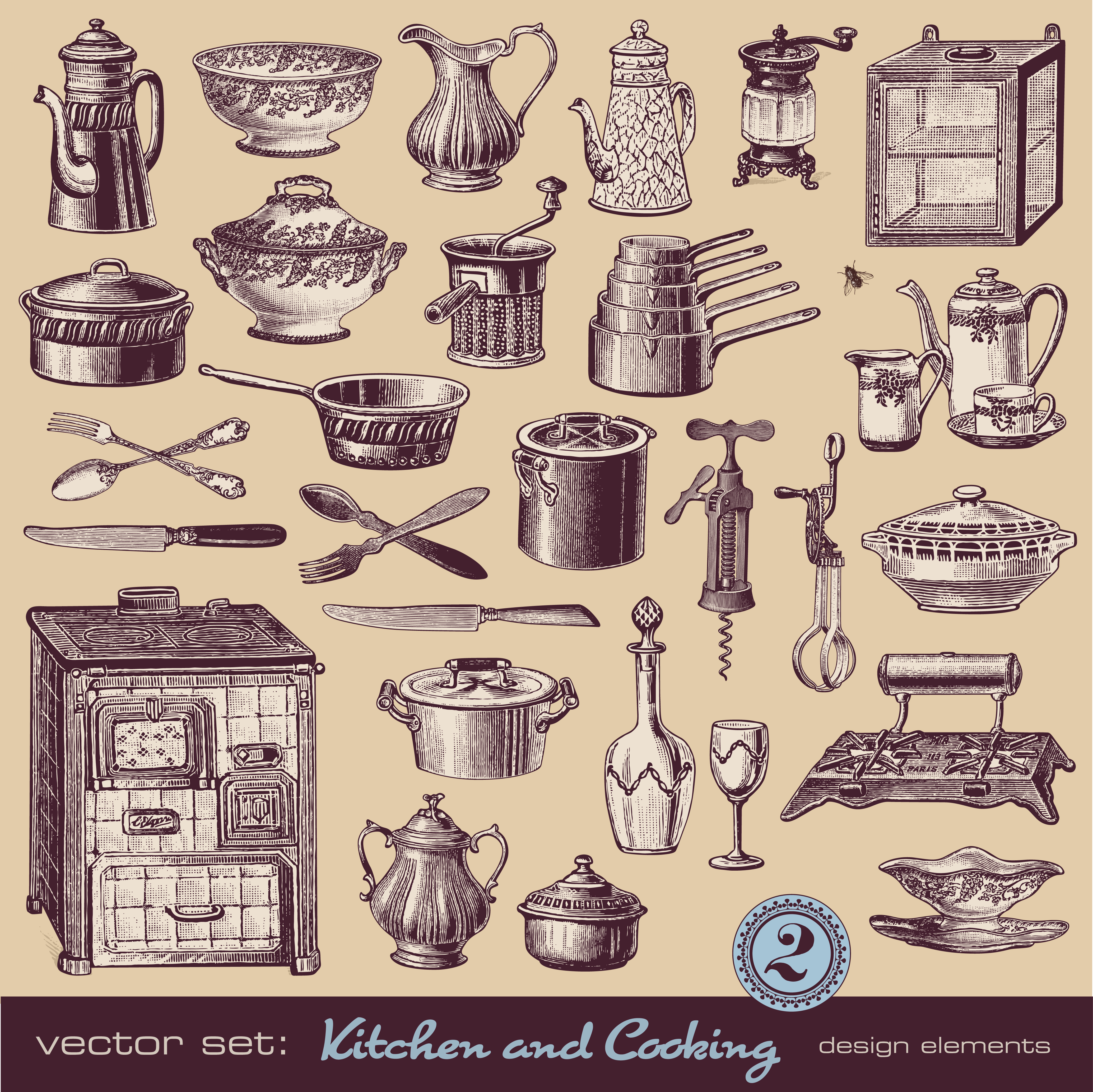 retro tableware 02 vector