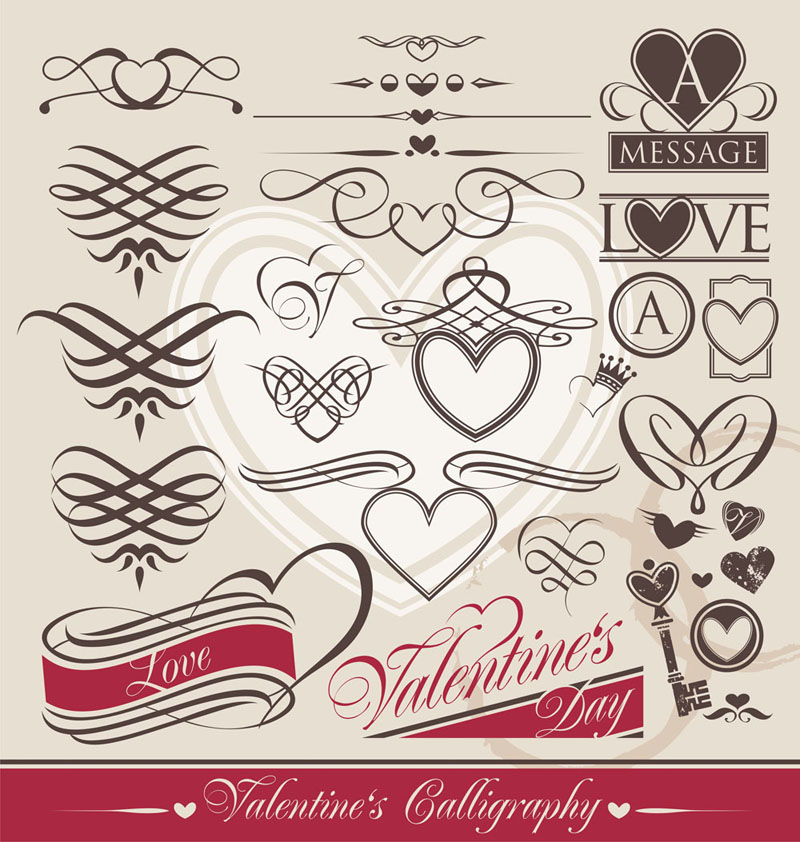 europeanstyle heartshaped lines vector