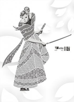 the sakura samurai decorated vector pattern