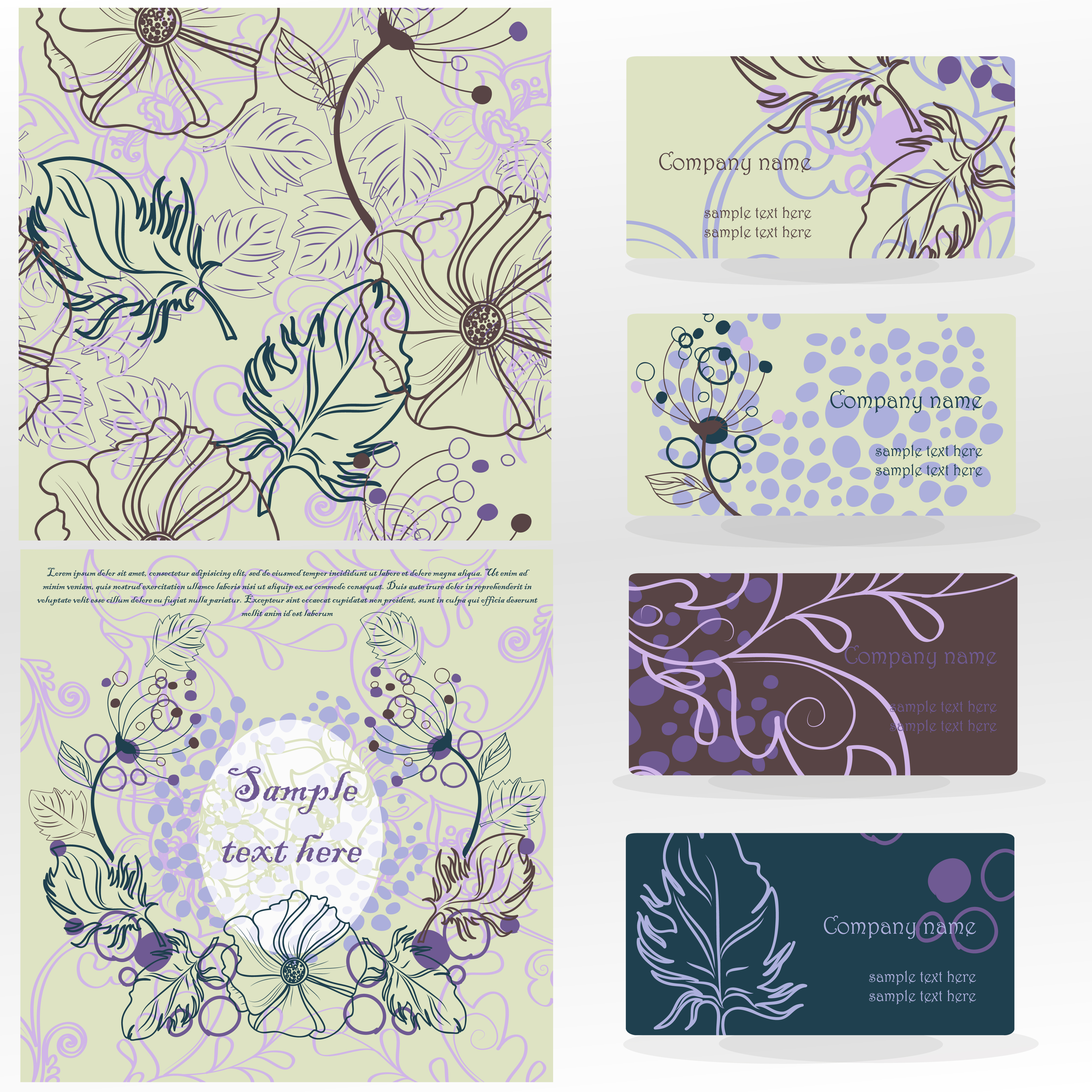 leaves pattern business card 02 vector