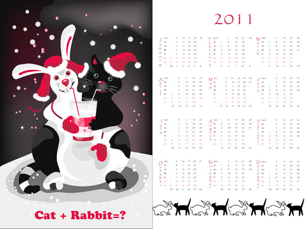 year of the rabbit 2011 calendar template vector