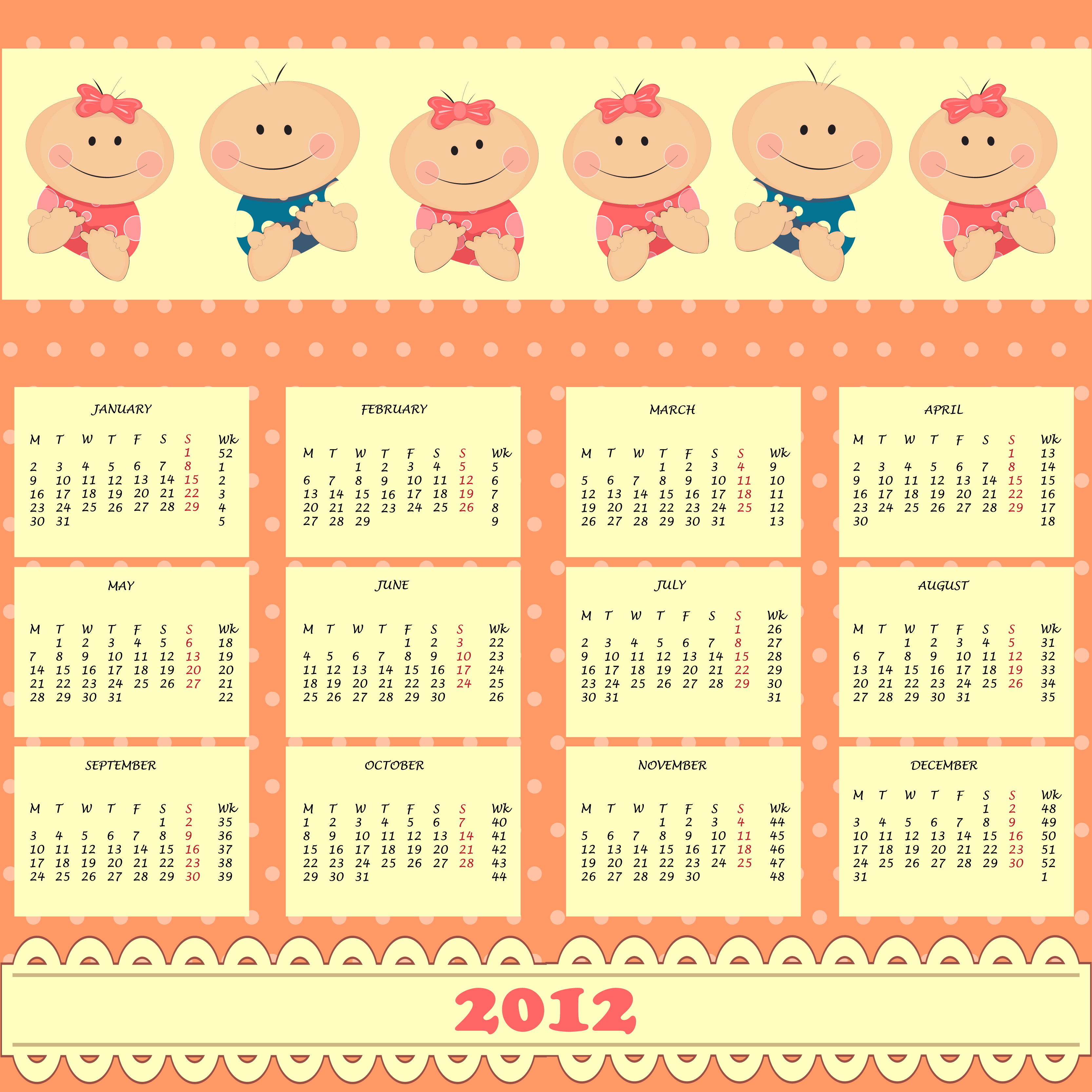 2012 cartoon calendar 01 vector