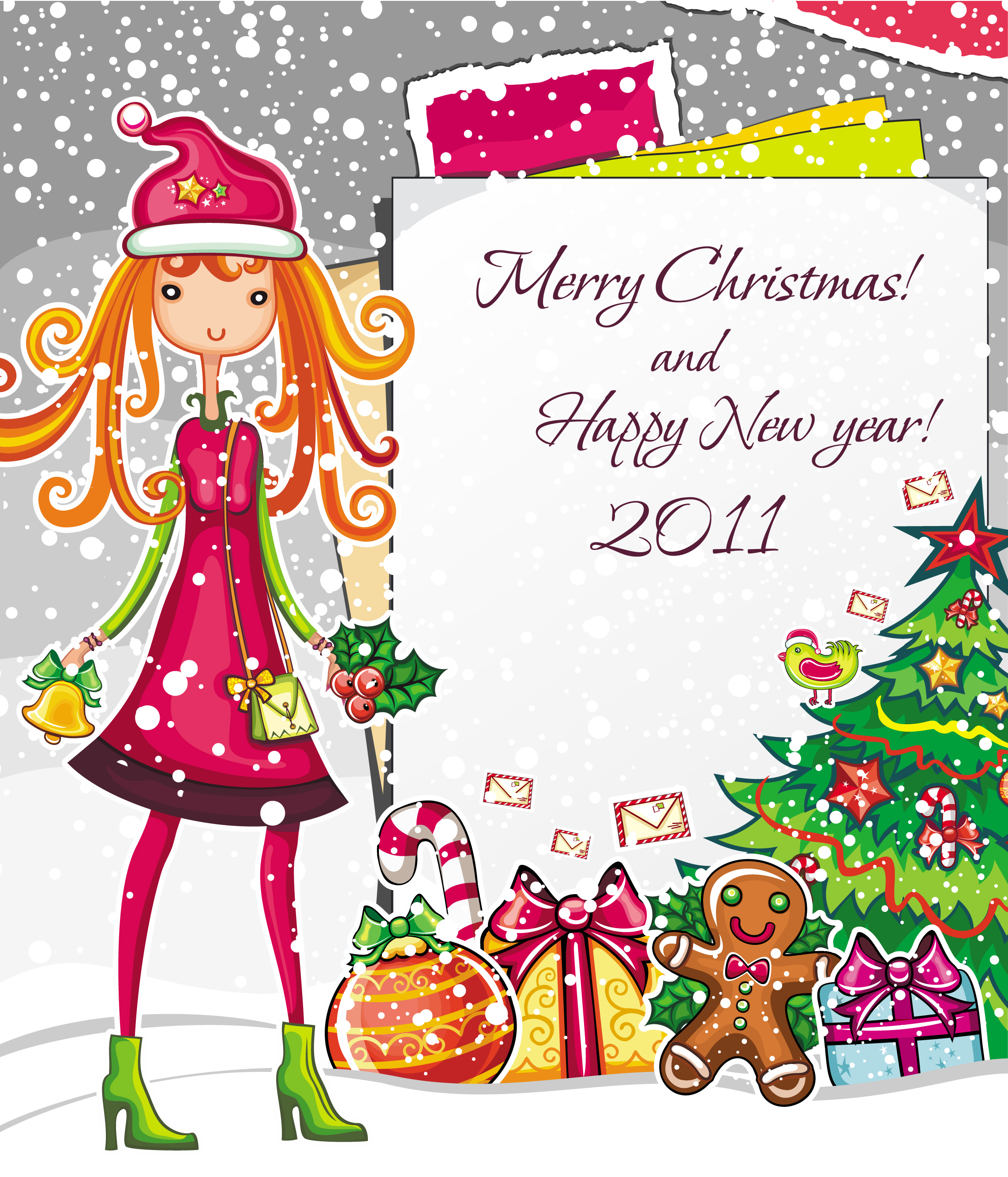 christmas cartoon girl image vector