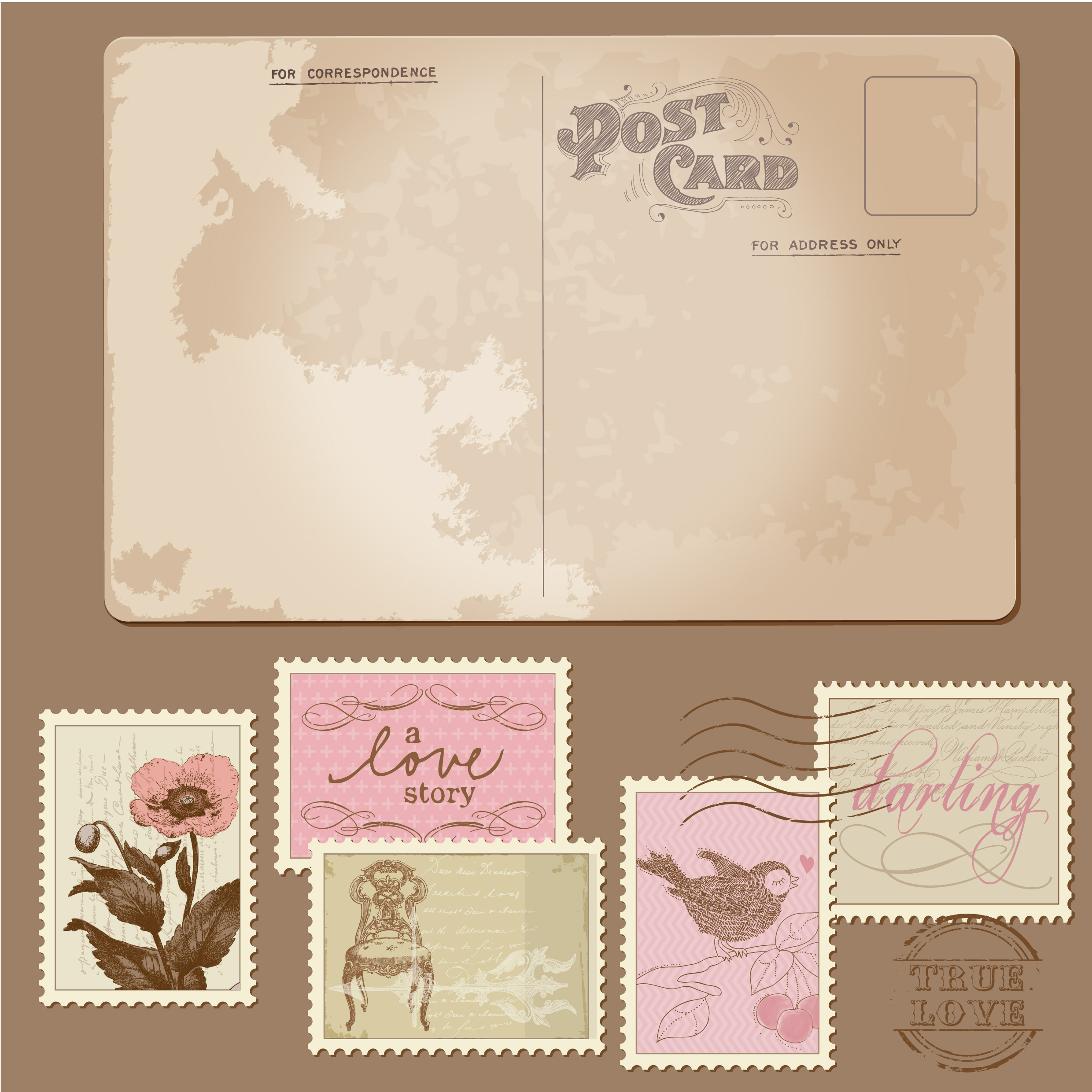 classic postcards and stamps 03 vector