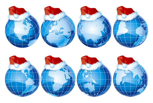 threedimensional earth and christmas hats vector