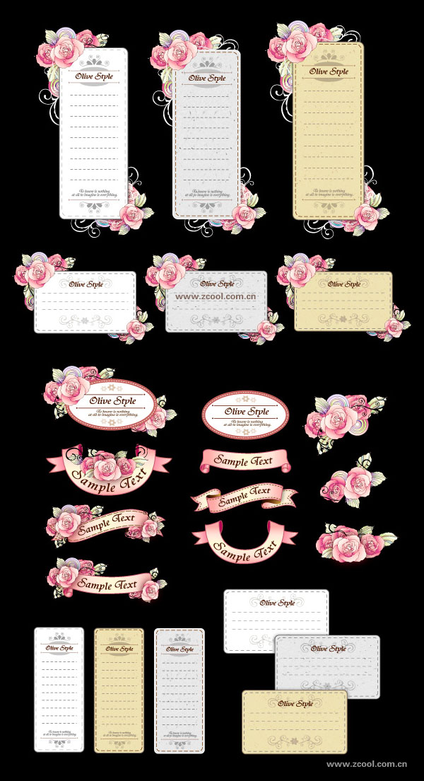 ribbon cards with handpainted flowers vector powder