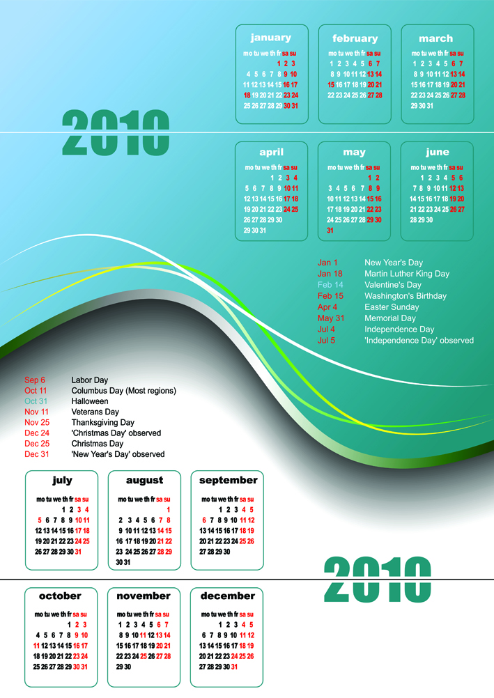 2010 calendar lines and email vector